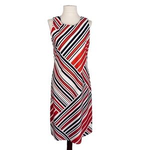 Jude Connally Allison Dress Sz L Red White Blue Diagonal Stripes Size Small